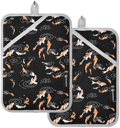 Dalzium Potholder Set of 2 Koi Fish Heat Resistant Kitchen Towels