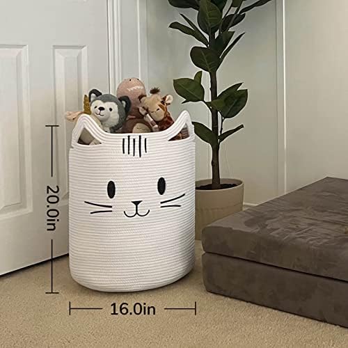 Sturdy Soft Cat Face Laundry Basket for Kids Pets White 16x20