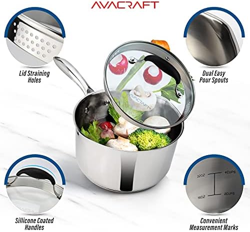AVACRAFT Multipurpose Saucepan with Glass Lid 15 Qt