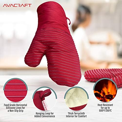 Premium Heat-Resistant Oven Mitts 500F - Durable Silicone Terrycloth Pair