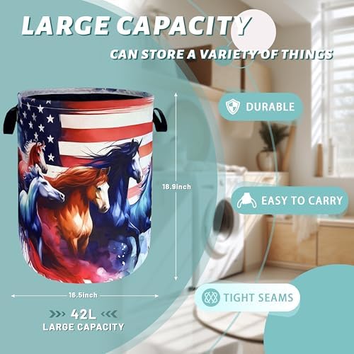 American Flag Horse Laundry Basket