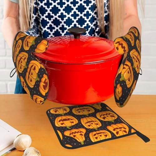 XULLZH Halloween Pumpkin Patterns Oven Mitts Set