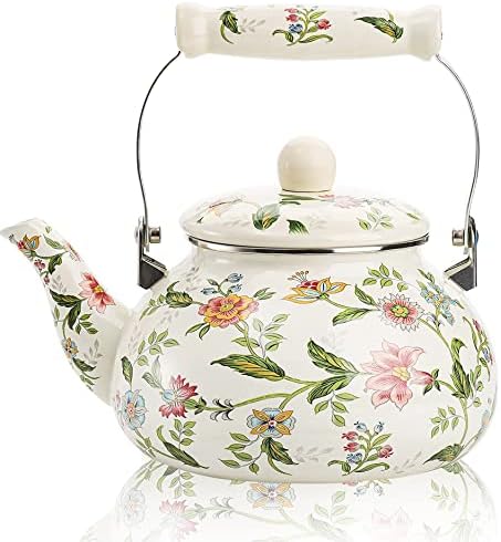 OLYTARU Enamel Teapot with Flower Design