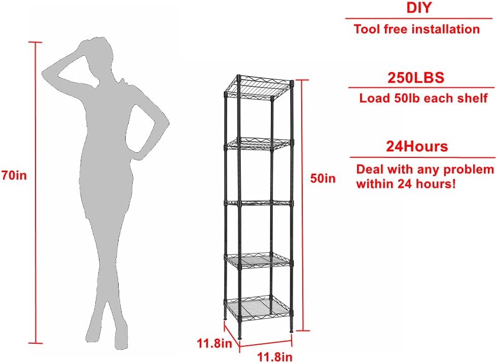 Strong HelperGIOTORENT 5-Tier Metal Shelf Black