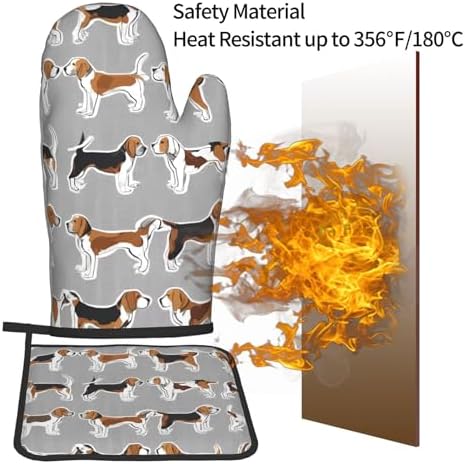 Quopvn Beagle Patterns Printed Oven Mitt Set 2-Piece