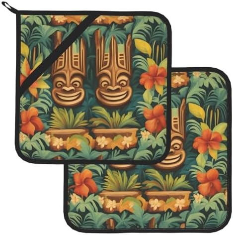 Aloha Tiki 2-Piece Heat-Resistant Potholders BBQ for Cooking Grilling