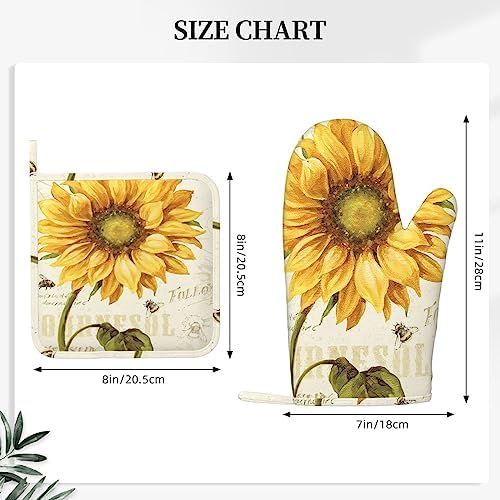4-Piece Heat Resistant Sunflowers Oven Mitt Set