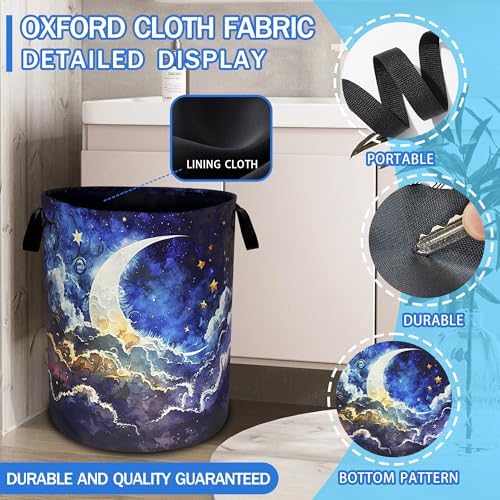 Starry Sky Laundry Basket with Handle Foldable Oxford Fabric 189x165 Inch