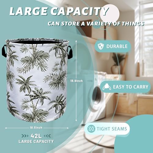 SE Lindons Tropical Palm Tree Laundry Basket - Lightweight Durable