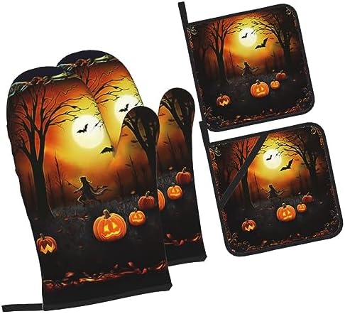 Halloween Party Oven Mitts Heat-Resistant Gloves with Built-In Potholders