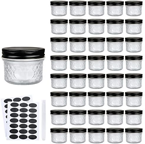 Sturdy 4Oz Glass Jars 40 Set Black Lids Kitchen Preserving Organization