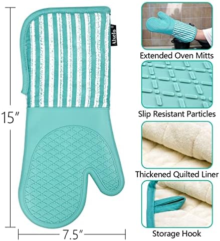 Alselo Silicone Oven Mitts Heat-Resistant Durable and Sure-Grabbing