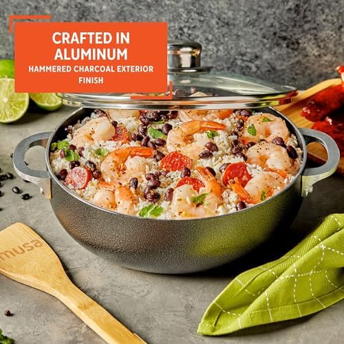 IMUSA 32Qt Nonstick Charcoal Caldero with Glass Lid