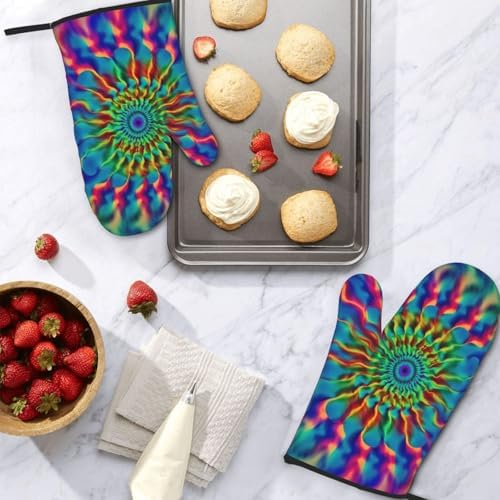Oven Mitts Pair Tie-Dye Heat Resistant Quilted Cooking Gloves