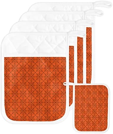 GEOMETRIC HALLOWEEN POT HOLDER SET - 5pcs Heat-Resistant Oven Mitts with Pocket