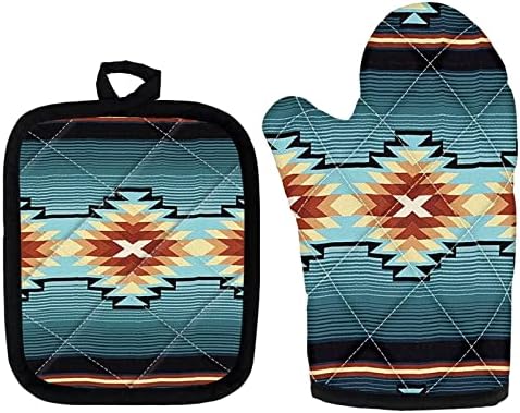KEIAHUAN Tribal Oven Mitts Set Heat-Resistant Anti-Slip Premium Cooking Gloves