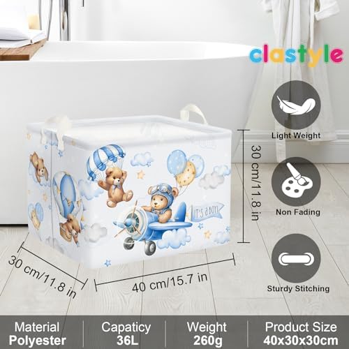 Clastyle 36L Blue Pilot Bear Collapsible Storage Basket for Kids