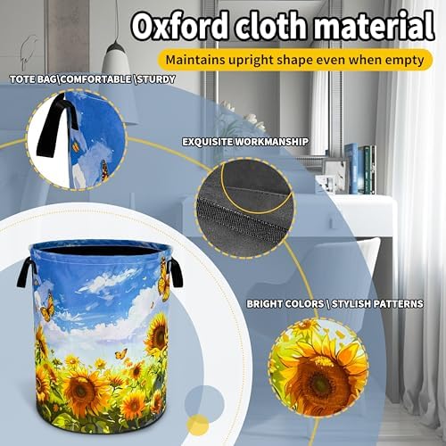 Sunflowers Butterflies Lightweight Foldable Laundry Basket