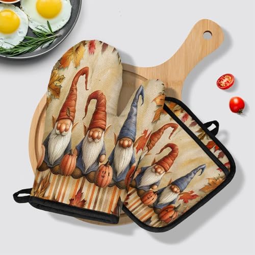 TropicalLife Fall Gnomes Halloween Oven Mitts Pot Holders Heat-Resistant Set of 4