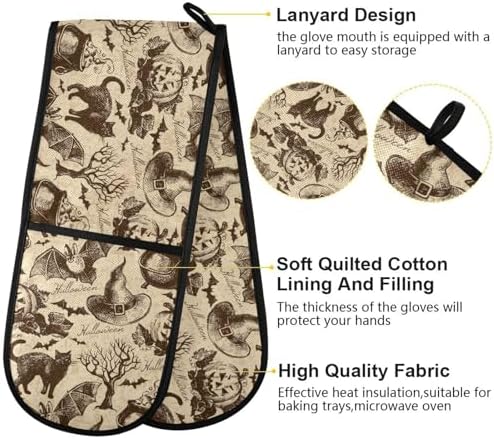 ZZXXB Halloween Cat Bat Double Oven Mitt Heat-Resistant Kitchen Gloves