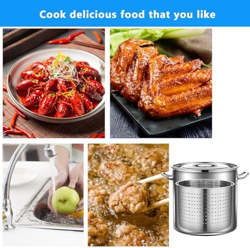 Sturdy Stainless Steel Stockpot with Basket Deep Fry Soup Seafood Made Easy