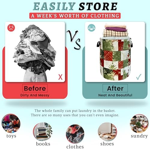 Festive Retro Christmas Tree Laundry Basket - Red Green Collectible 189x165 Inches