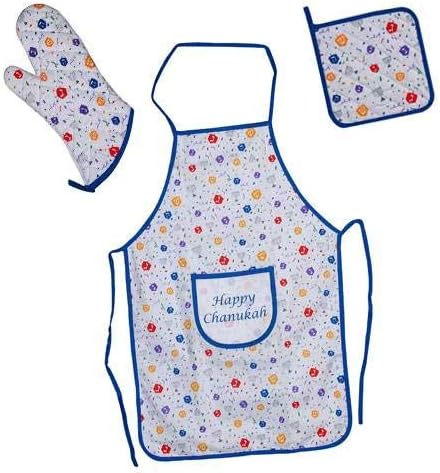Hanukkah Set Dreidel Design Potholder Apron Ovenmitt