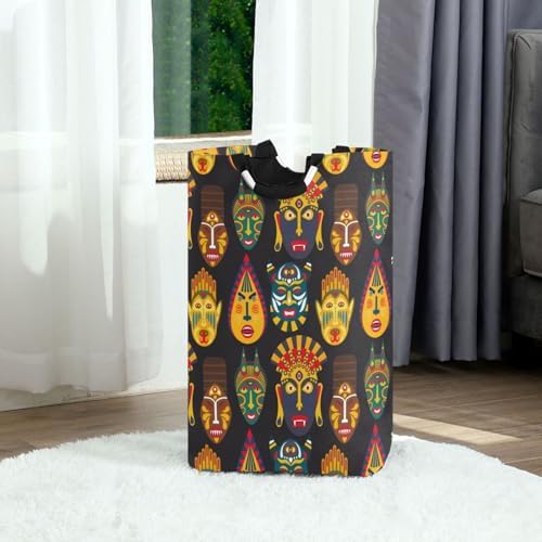 SUSIYO African Tribal Mask Collapsible Laundry Basket