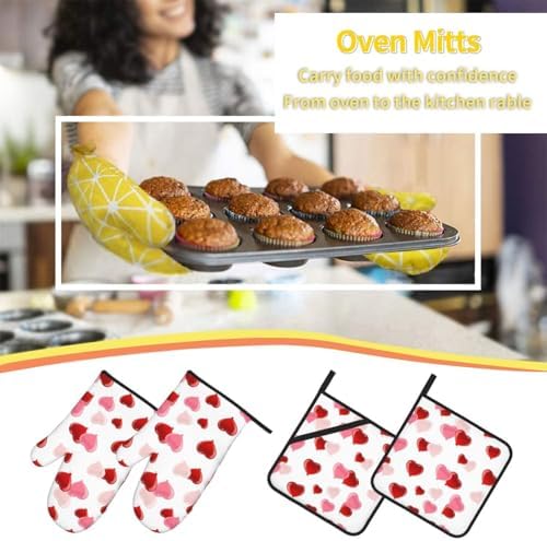 Valentines Day Oven Mitts Pot Holders Set 4pcs Heat Resistant Kitchen Gloves