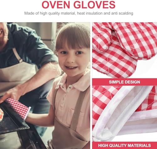2Pcs Red Checkered Oven Mitts