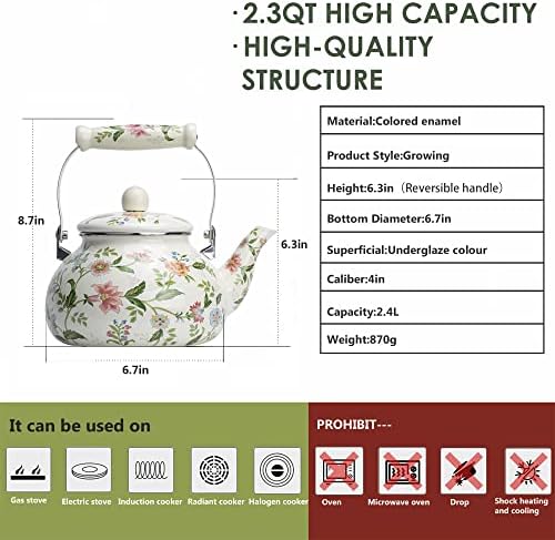 OLYTARU Enamel Teapot with Flower Design