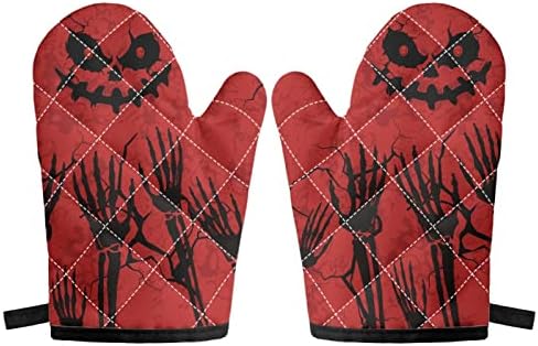 Halloween Skull Oven Mitts Pot Holders Set Red
