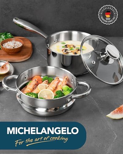 Stainless Steel Saucepan with Tripple Bottom for Cooking Steaming More