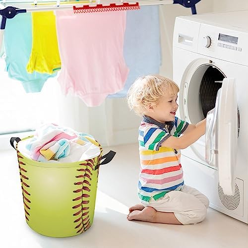 Softball Laces Yellow Waterproof Laundry Basket Organizer