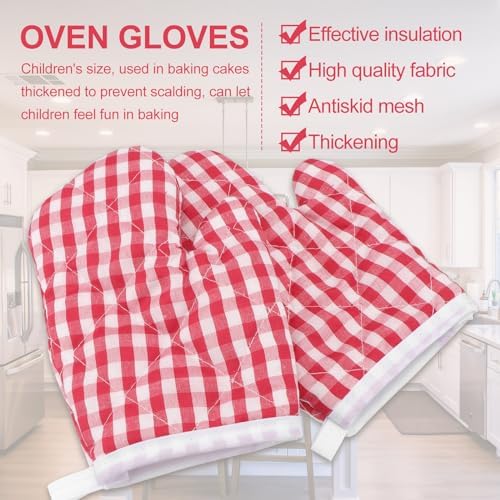 2Pcs Red Checkered Oven Mitts