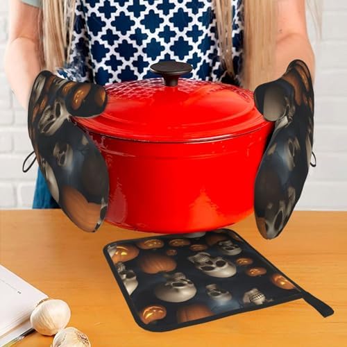Scary Halloween Oven Mitts Set Heat-Resistant Pot Holders