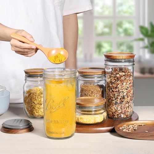 Wooden Canning Lids for Mason Jars 12PCS Reusable with Silicone Seal