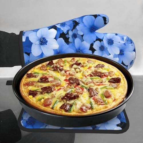 Quopvn Blue Flowers Oven Mitts and Pot Holders Set