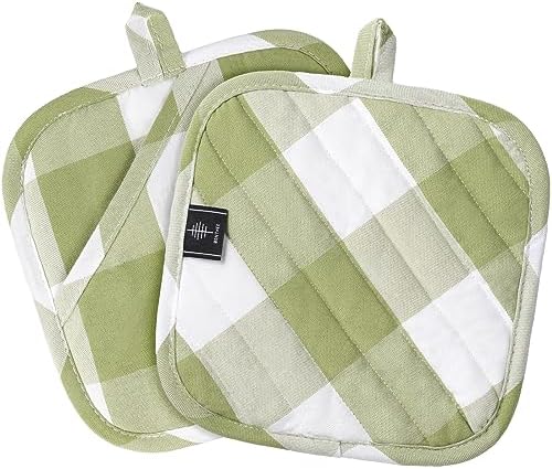 2-Piece Green Plaid Heat-Resistant Pot Holders
