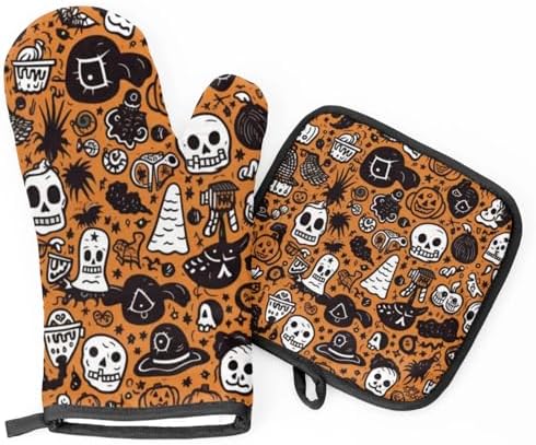 Halloween Safe Hands Oven Mitts and Pot Holders Set of 2