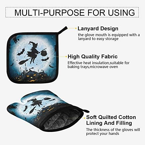 Aflyko Halloween Witch Oven Mitt Set Heat-Resistant Durable