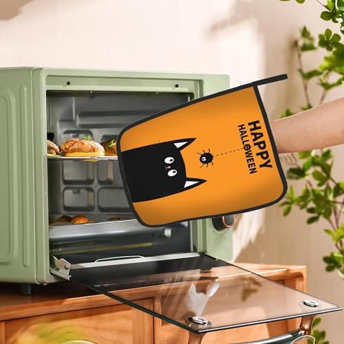 HEAT-RESISTANT Halloween Potholders Set Black Cat Design for Kitchen Use