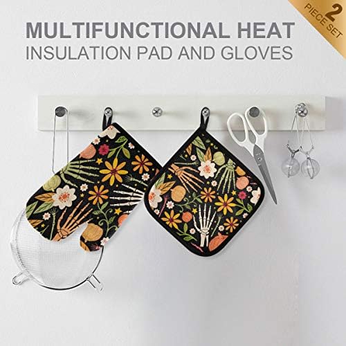 Exnundod Halloween Sugar Skull Oven Mitts Pot Holders