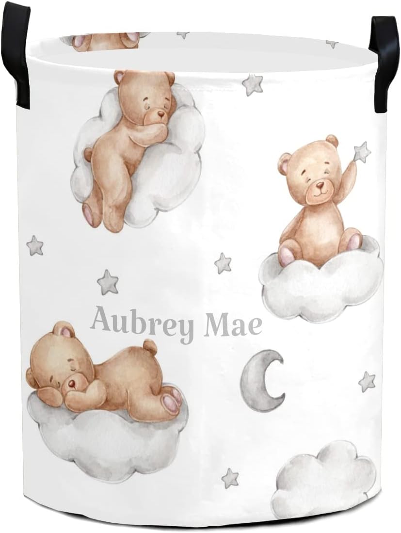 Watercolor Bear Moon Stars Laundry Basket Organizer
