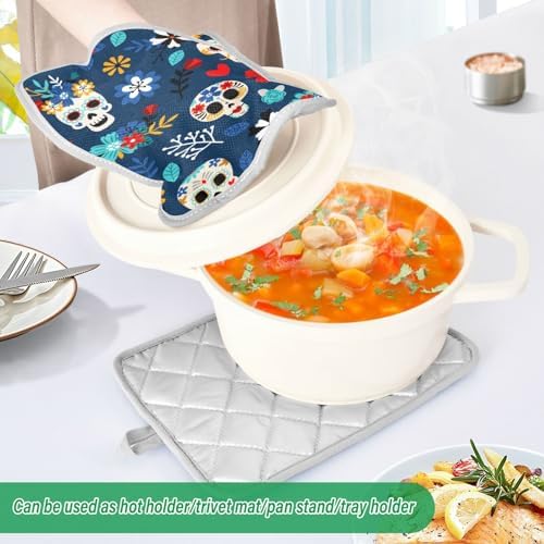 OURVII 2Pcs Day of The Dead Pot Holder Set