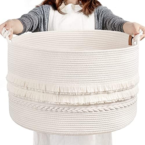 CherryNow Large White Woven Storage Basket - Styleful Functional Space Organizational Solution