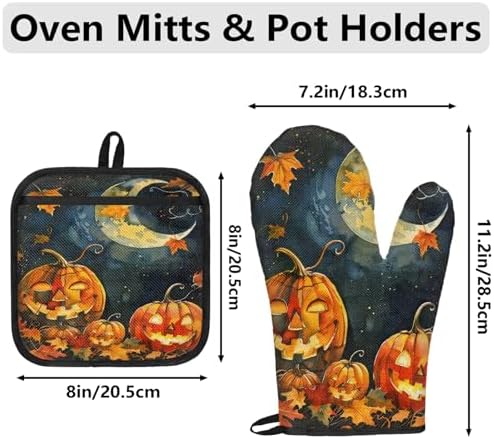 TropicalLife Halloween Pumpkin Oven Mitts and Pot Holders Set