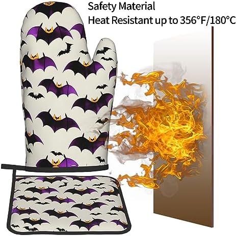 Flying Purple Bats Oven Mitts and Pot Holders - 2-Piece Heat-Resistant Set