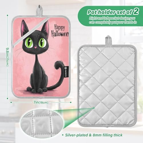 Halloween Cute Black Cat Pot Holders 2 Pcs