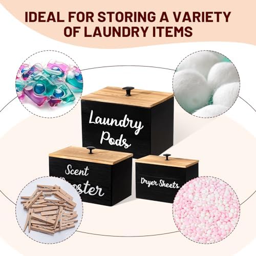 3-Piece Laundry Storage Set Space-Saving Wooden Holder with Scent Booster